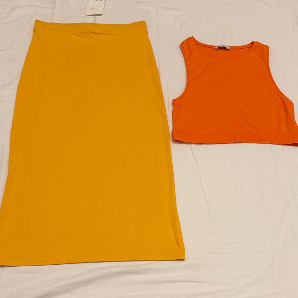 Zara Yellow Midi Pencil Skirt (SET)
